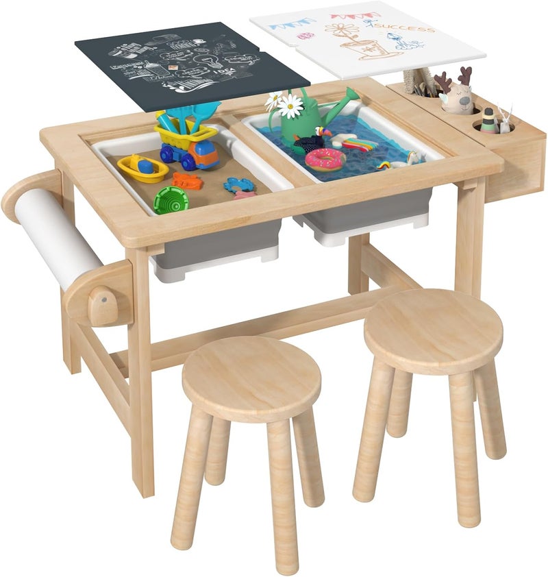 Yaofala Sensory Table for Toddlers Kids Sensory Bin Table with 2 Sensory Bins and Double-Sided Board, Birthday Gifts for Boys and Girls - Image 1
